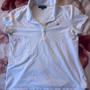 Aeropostale Woman White Polo Shirt with Pink Logo size large